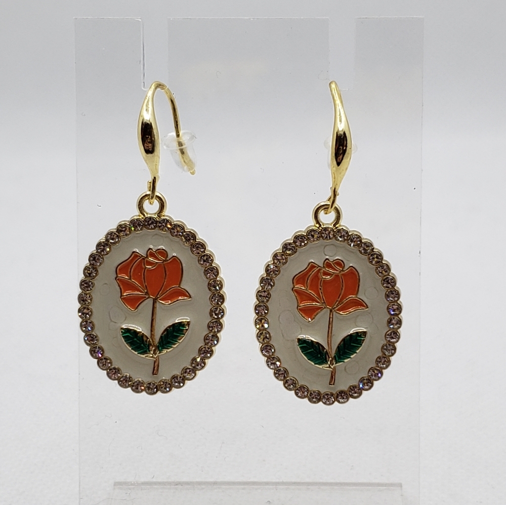 Elegant Gold and Orange Floral Earrings